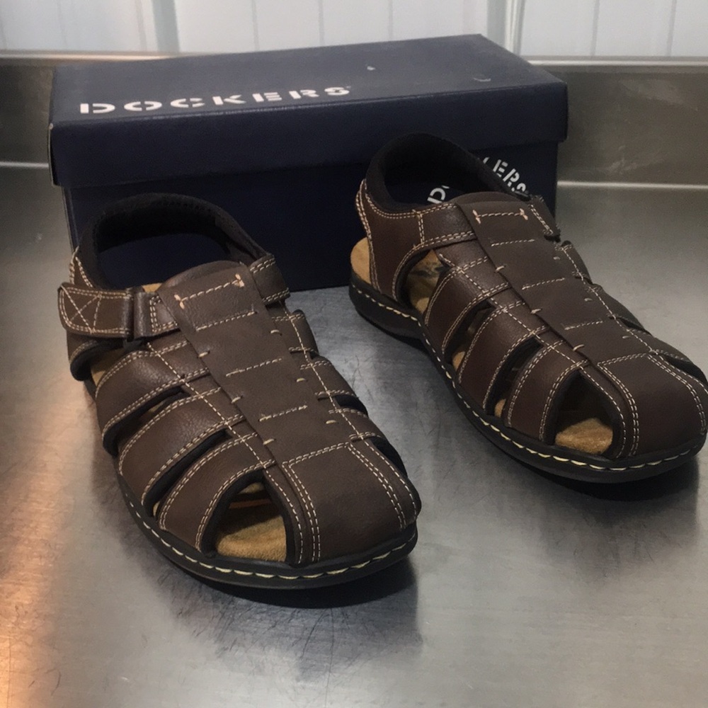 New Dockers Men's Brown Leather Fisherman Sandals - Picture 2 of 5